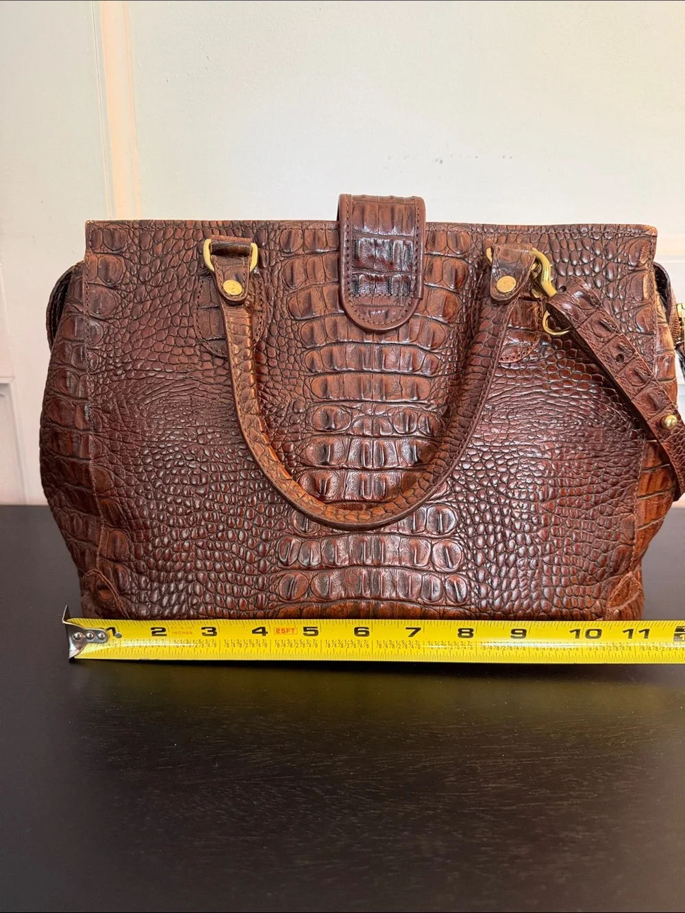 Vintage Brahmin Brown Croc-Embossed Leather Satchel Handbag